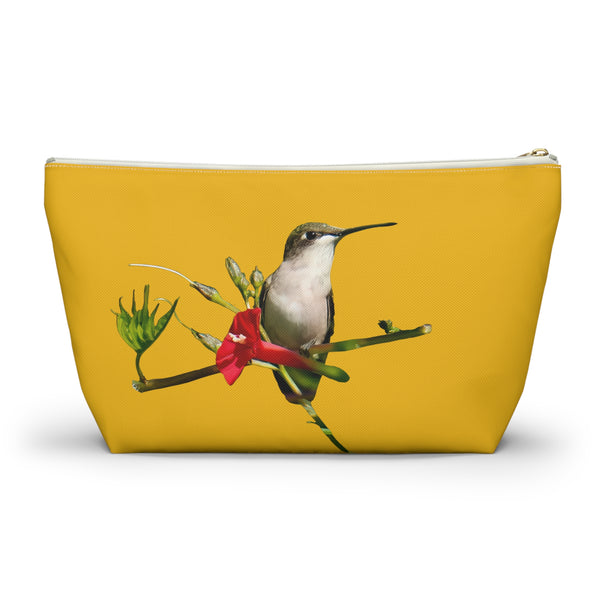 Hummingbird Red Bloom Yellow Accessory Pouch w T-bottom