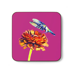 Hummingbird Wings Up Neat Pink Hardboard Back Coaster