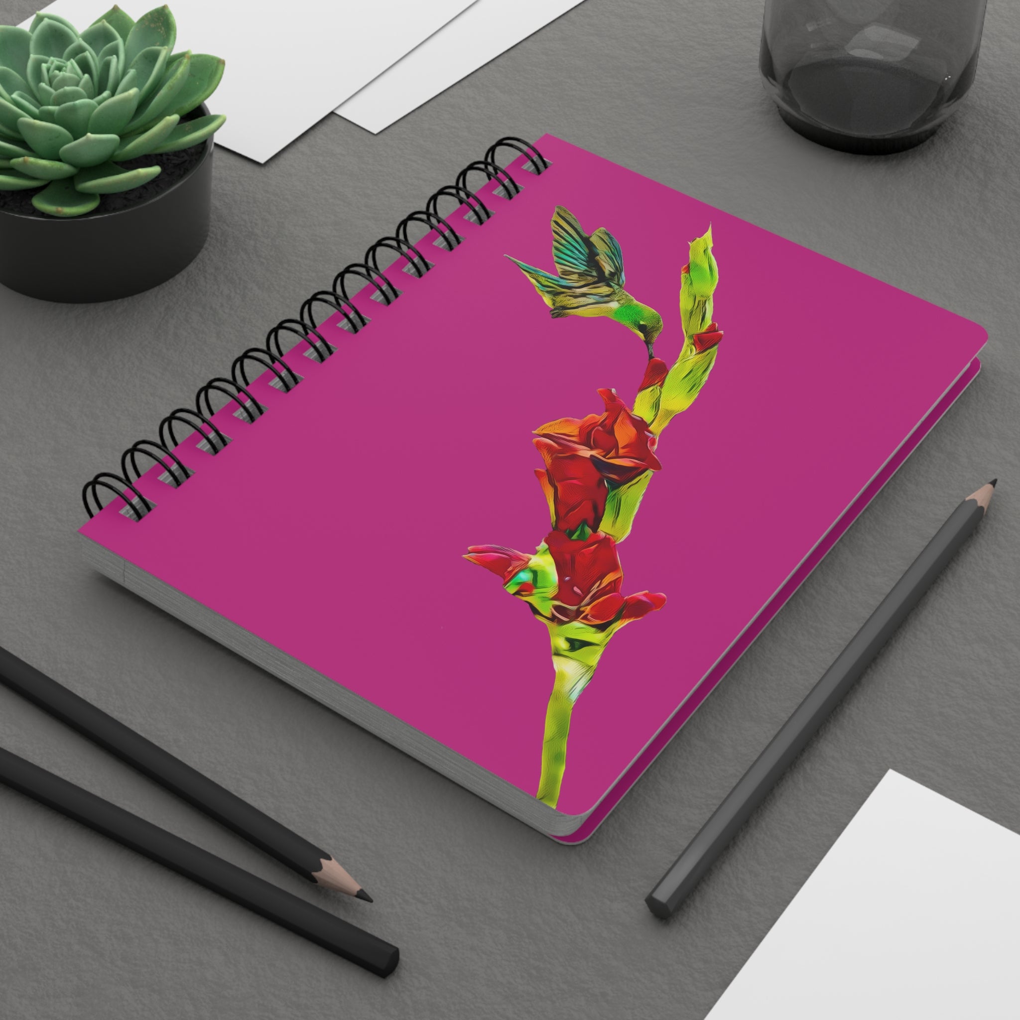 Hummingbird Gladiolus Standing Neat Pink Spiral Bound Journal