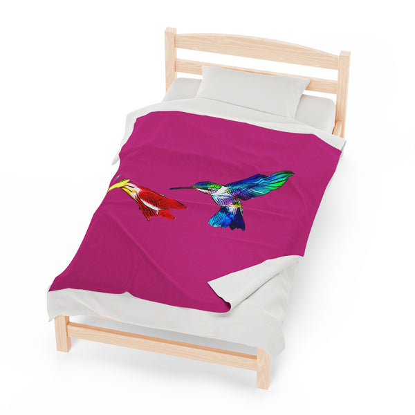 Hummingbird Sweet Neat Pink Velveteen Plush Blanket