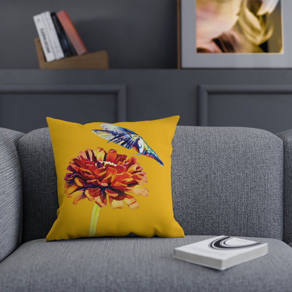 Hummingbird Wings Up Yellow Cushion