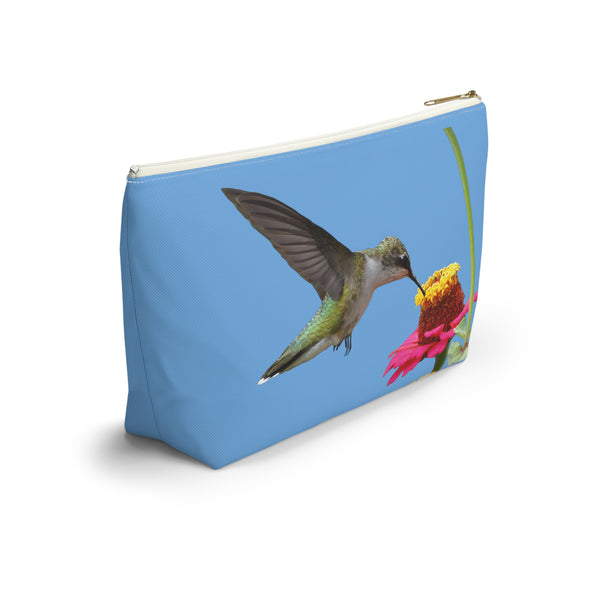 Hummingbird Zinnia Sip Light Blue Accessory Pouch w T-bottom