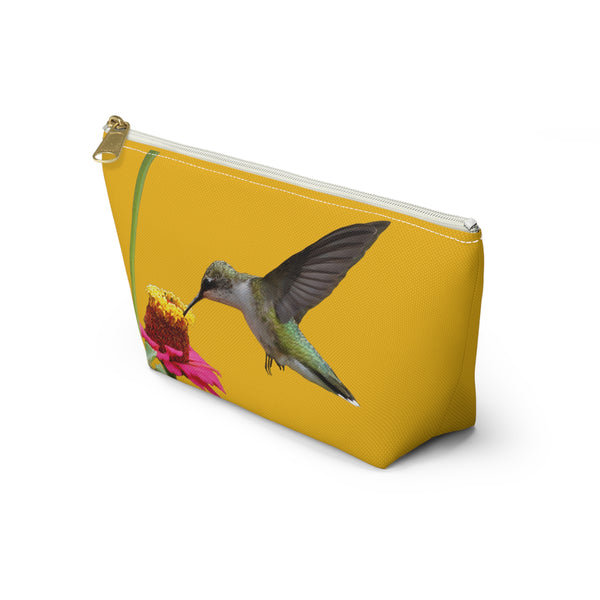 Hummingbird Zinnia Sip Yellow Accessory Pouch w T-bottom