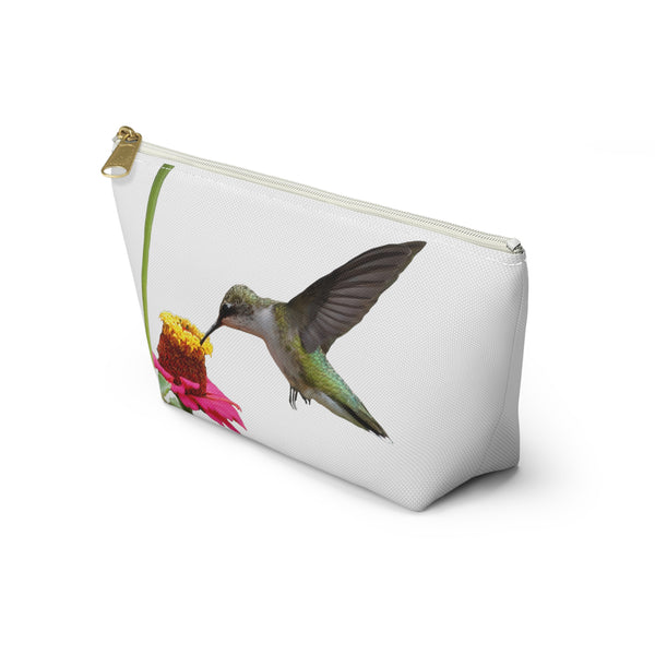 Hummingbird Zinnia Sip White Accessory Pouch w T-bottom