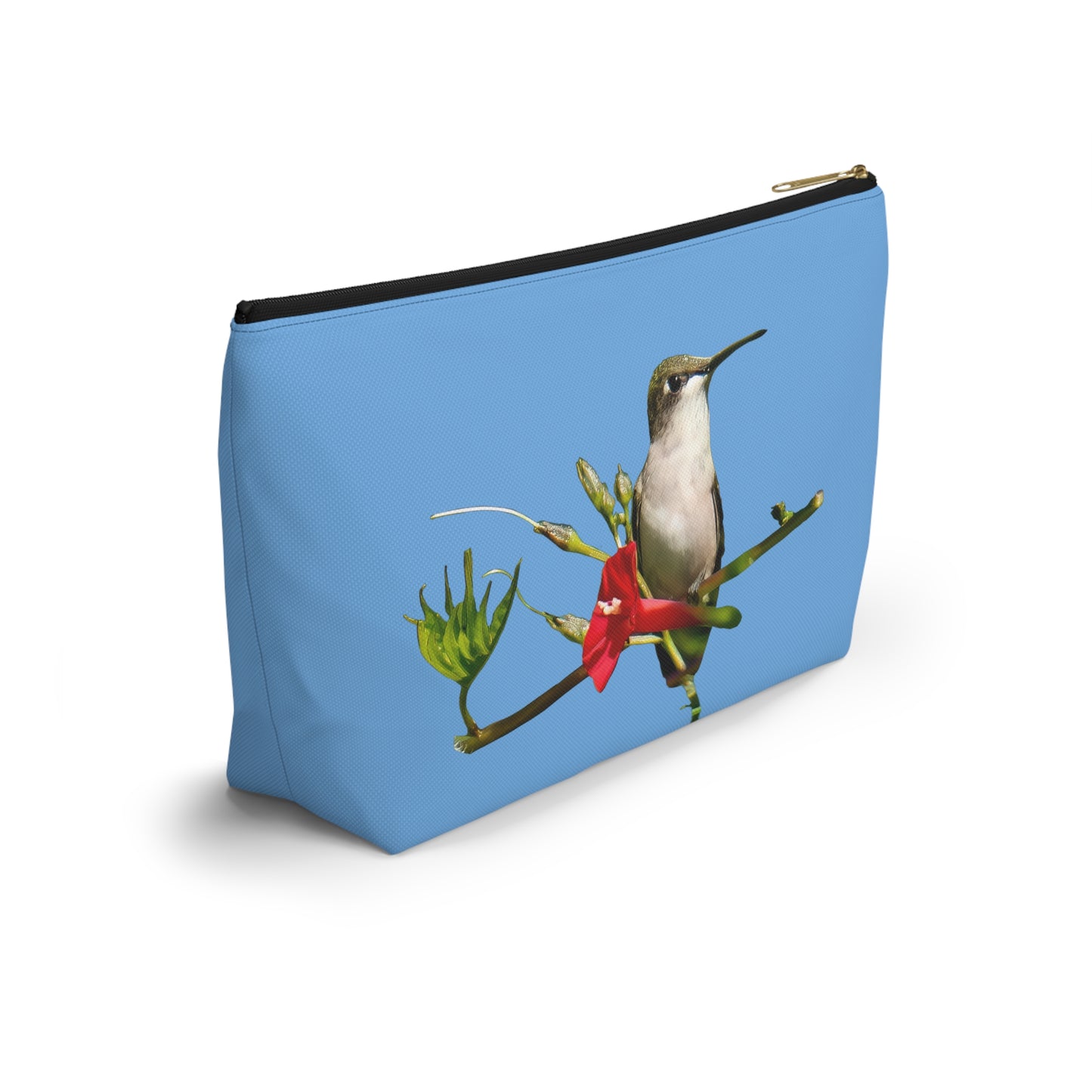 Hummingbird Red Bloom Light Blue Accessory Pouch w T-bottom