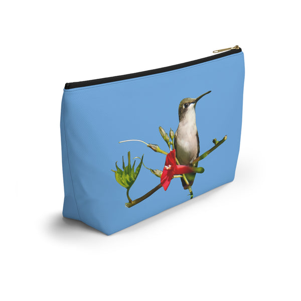 Hummingbird Red Bloom Light Blue Accessory Pouch w T-bottom