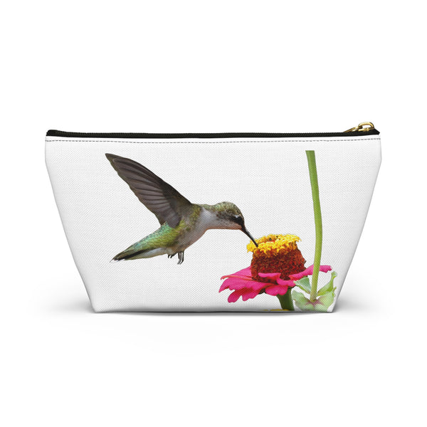 Hummingbird Zinnia Sip White Accessory Pouch w T-bottom