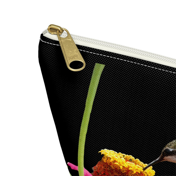 Hummingbird Zinnia Sip Black Accessory Pouch w T-bottom