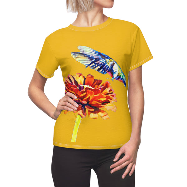 Women's Cut & Sew Hummingbird Wings Up Yellow Tee (AOP 1)