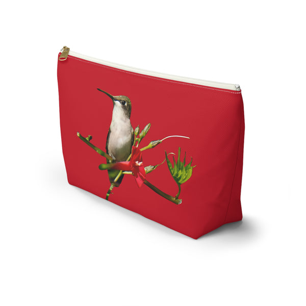 Hummingbird Red Bloom Red Accessory Pouch w T-bottom