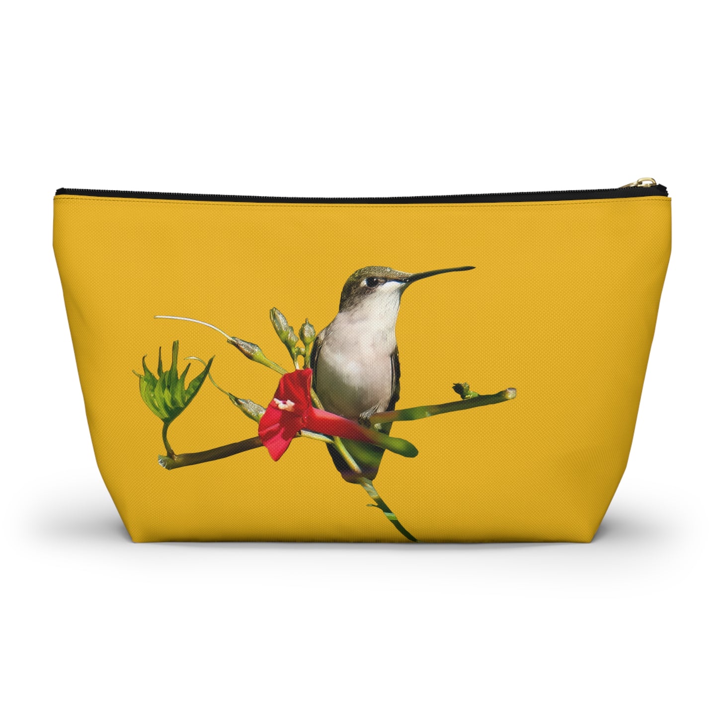 Hummingbird Red Bloom Yellow Accessory Pouch w T-bottom