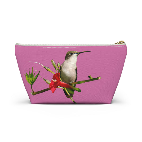 Hummingbird Red Bloom Neat Pink Accessory Pouch w T-bottom '