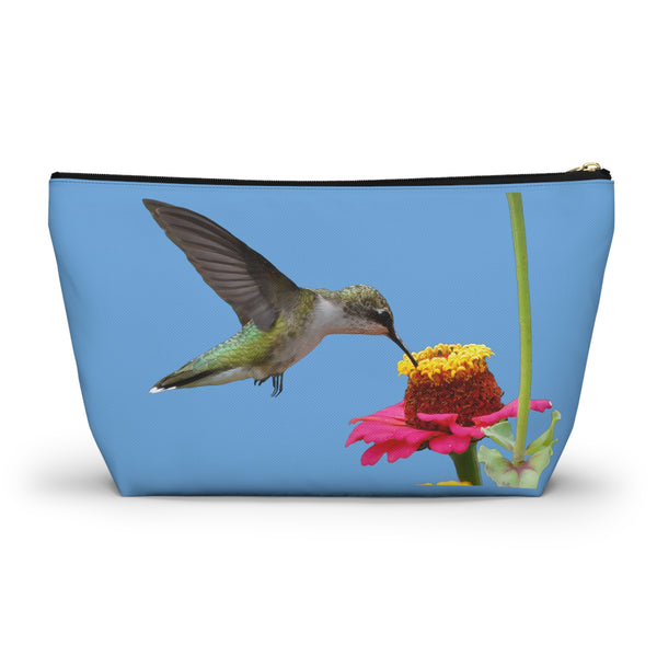 Hummingbird Zinnia Sip Light Blue Accessory Pouch w T-bottom