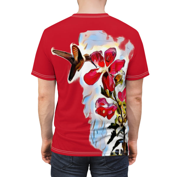 Unisex Cut & Sew Hummingbird Red Rosa Red Tee (AOP 1)