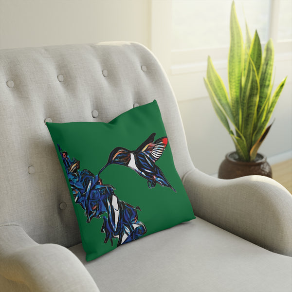 Hummingbird Blue Stick Green Cushion