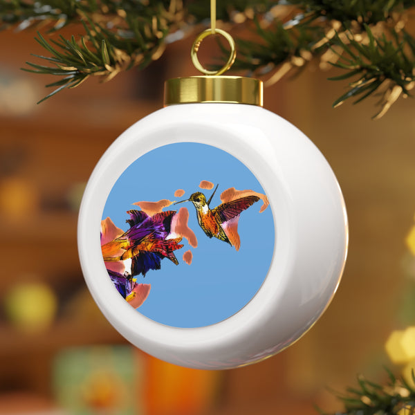 Hummingbird Violet Light Blue Ball Ornament