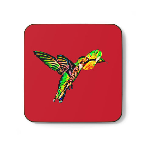 Hummingbird Emerald Sip Red Hardboard Back Coaster