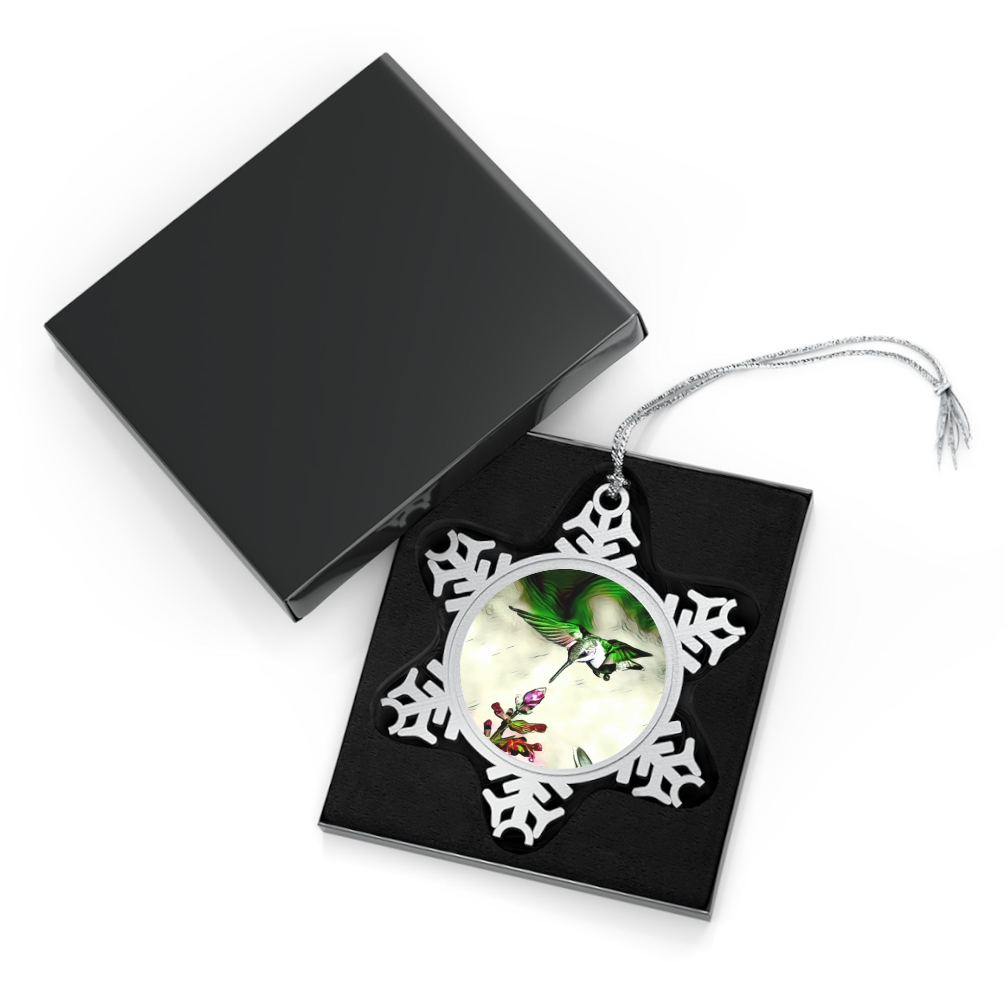 Hummingbird Emerald Flyer Pewter Snowflake Ornament