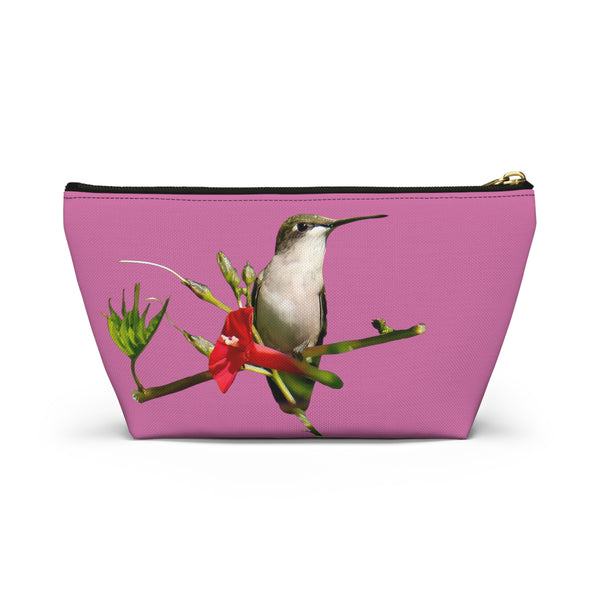 Hummingbird Red Bloom Neat Pink Accessory Pouch w T-bottom '