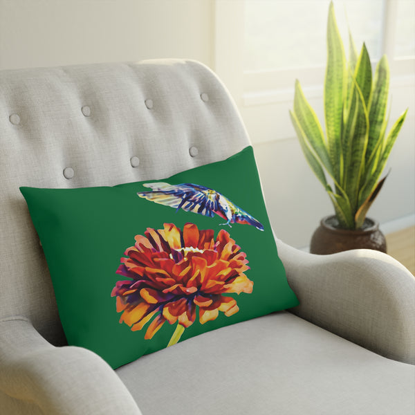 Hummingbird Wings Up Green Cushion