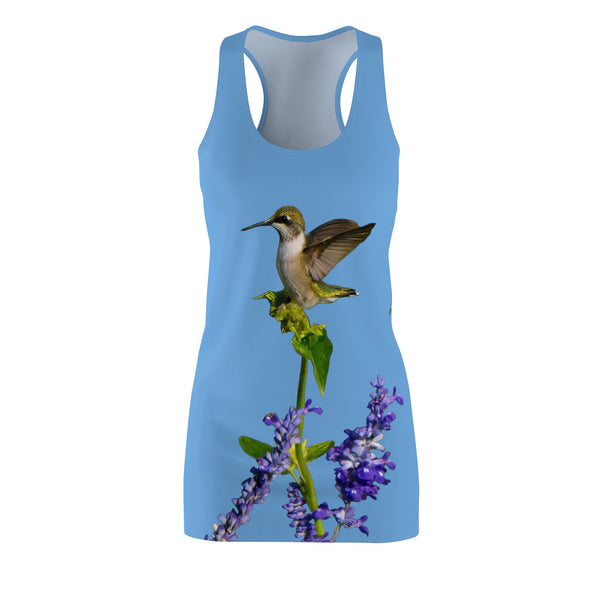 Hummingbird Lookout Light Blue Women's Cut & Sew Racerback Dress (AOP)