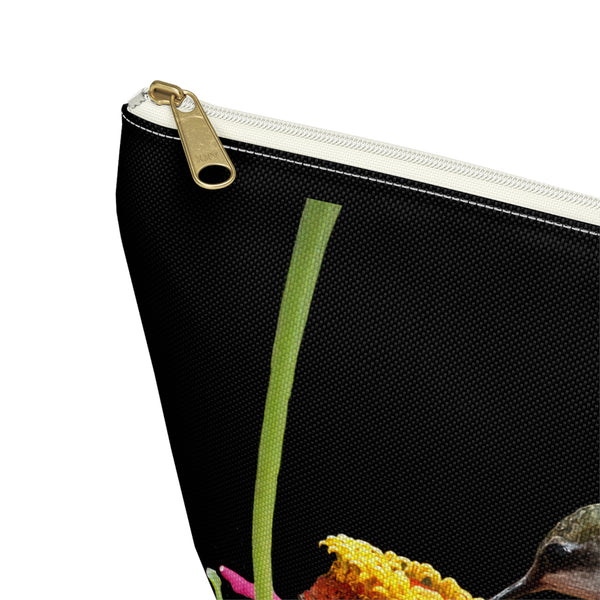 Hummingbird Zinnia Sip Black Accessory Pouch w T-bottom