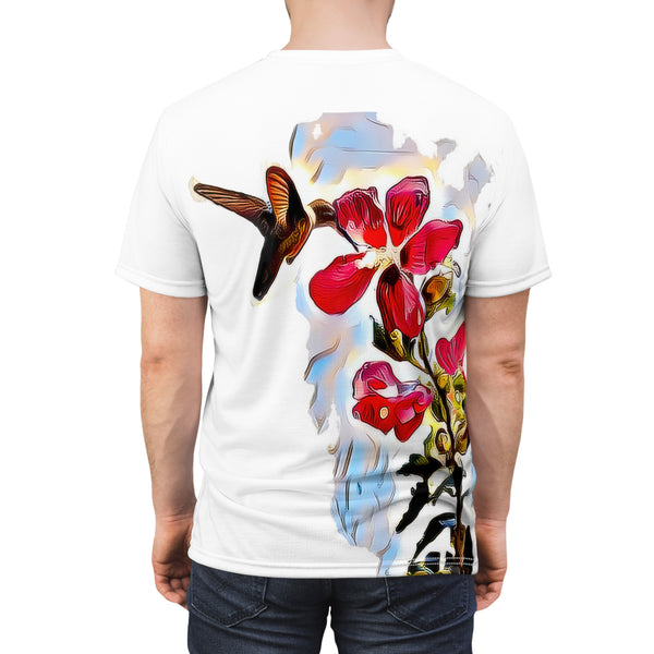 Unisex Cut & Sew Hummingbird Red Rosa Tee (AOP 1)