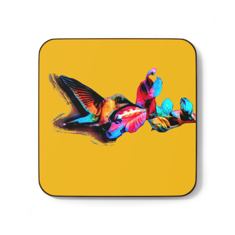 Hummingbird Landing Yellow Hardboard Back Coaster