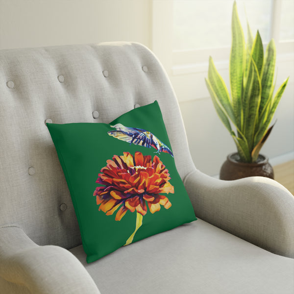 Hummingbird Wings Up Green Cushion