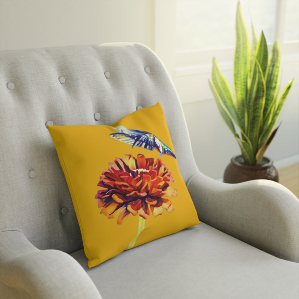 Hummingbird Wings Up Yellow Cushion