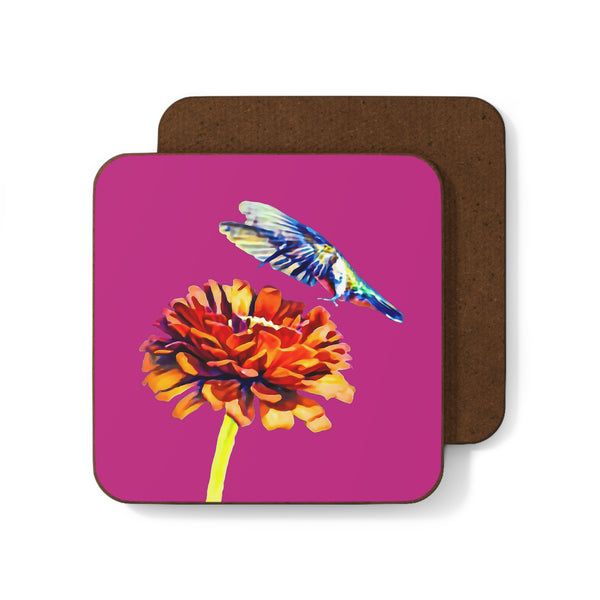 Hummingbird Wings Up Neat Pink Hardboard Back Coaster