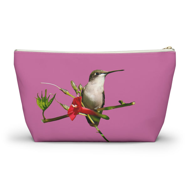 Hummingbird Red Bloom Neat Pink Accessory Pouch w T-bottom