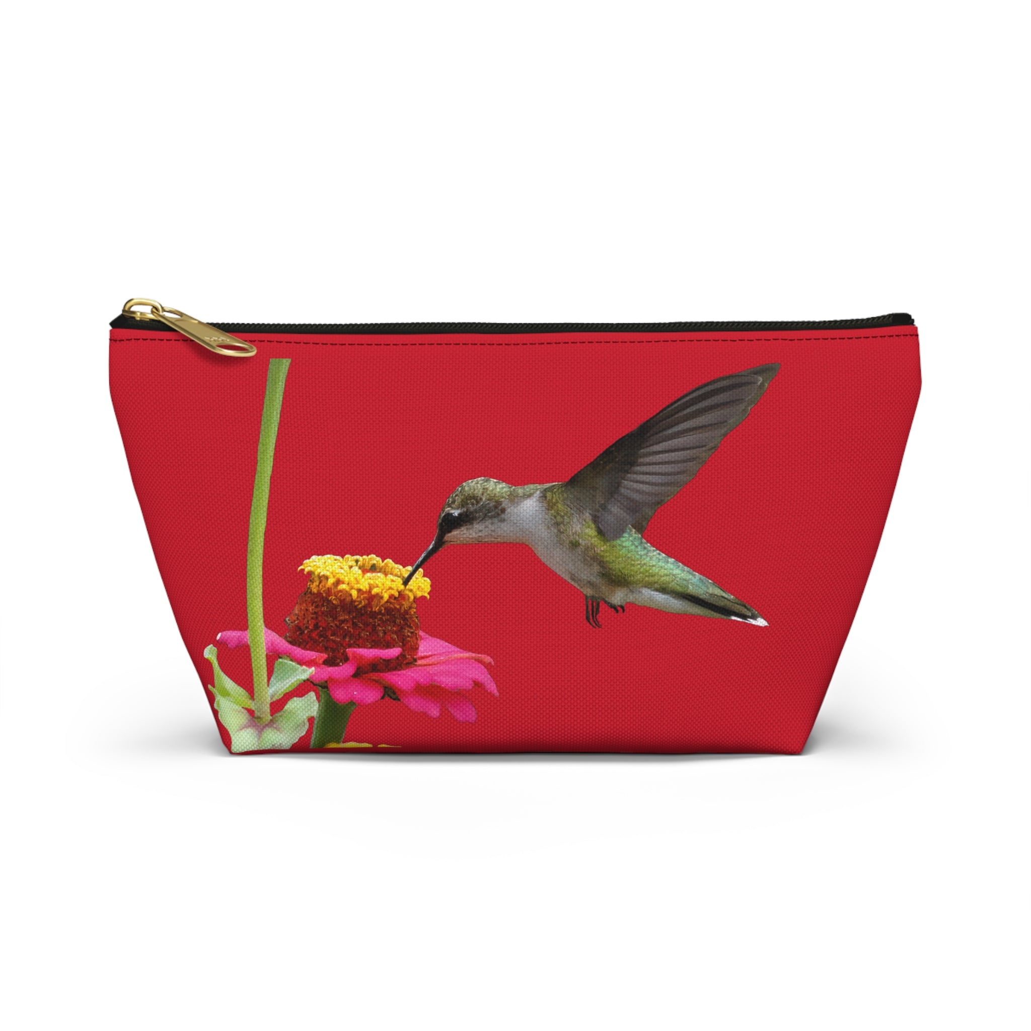 Hummingbird Zinnia Sip Red Accessory Pouch w T-bottom