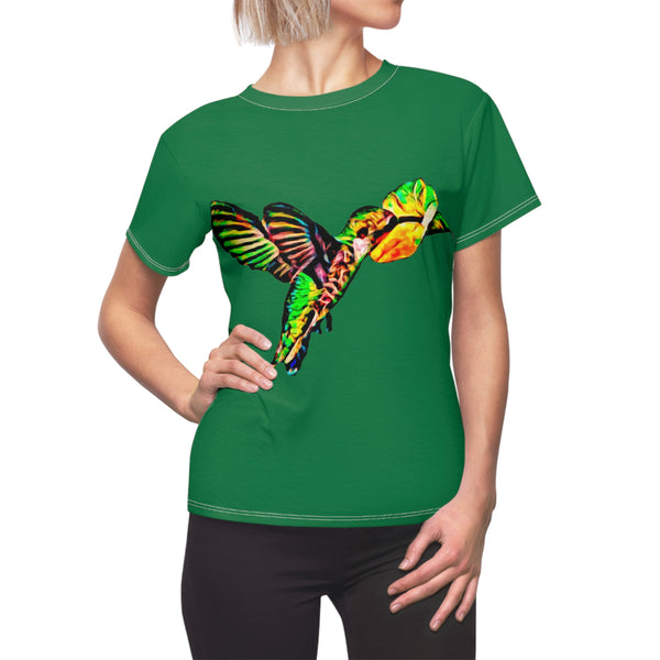 Women's Cut & Sew Hummingbird Emerald Green Tee (AOP 1)