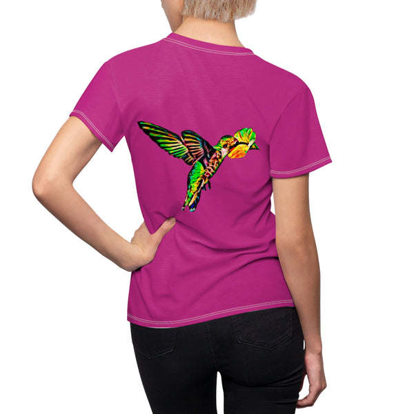 Women's Cut & Sew Hummingbird Emerald Neat Pink Tee (AOP 1)