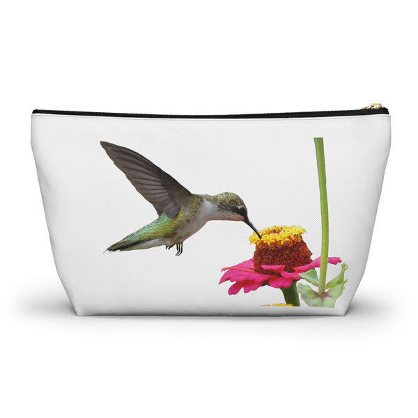 Hummingbird Zinnia Sip White Accessory Pouch w T-bottom