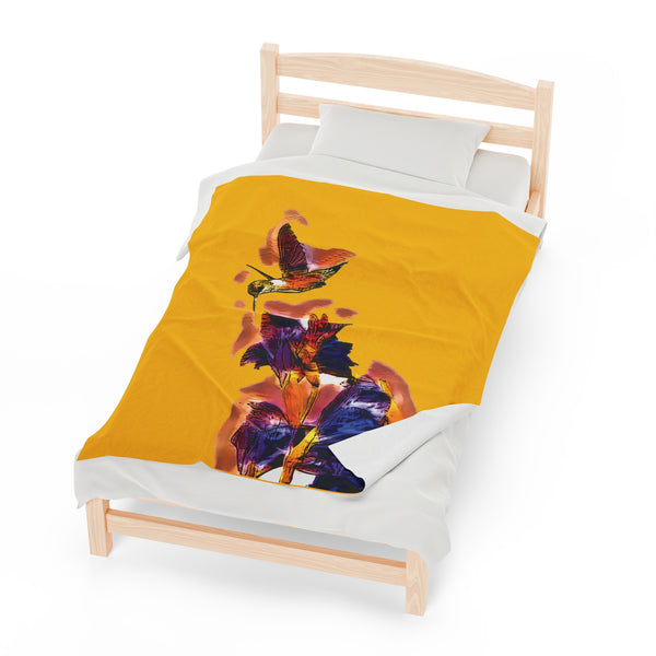 Hummingbird Violet Yellow Plush Blanket