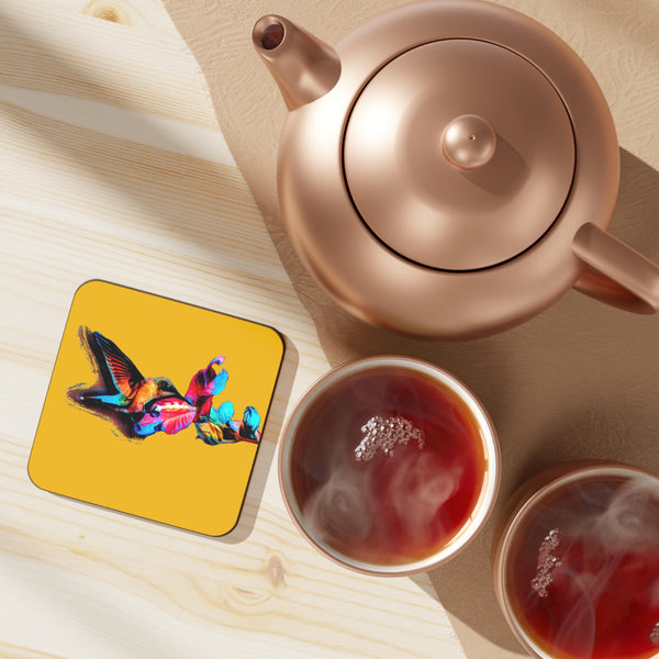 Hummingbird Landing Yellow Hardboard Back Coaster