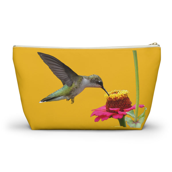 Hummingbird Zinnia Sip Yellow Accessory Pouch w T-bottom