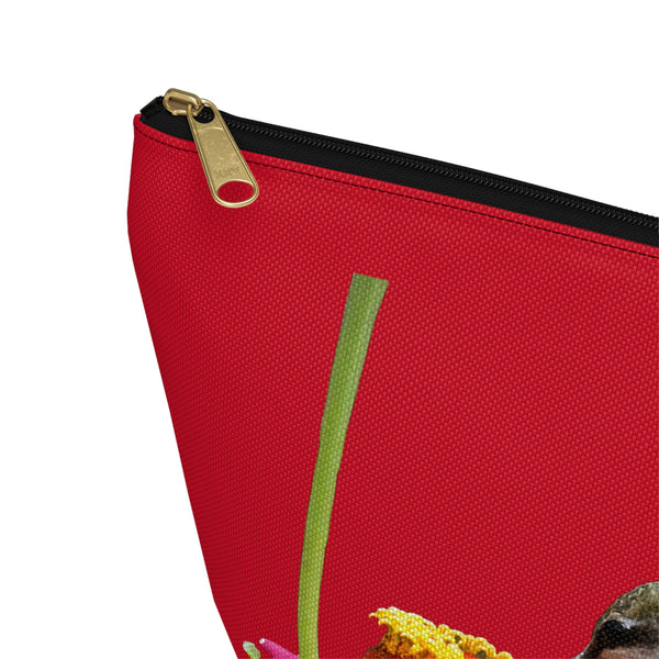 Hummingbird Zinnia Sip Red Accessory Pouch w T-bottom