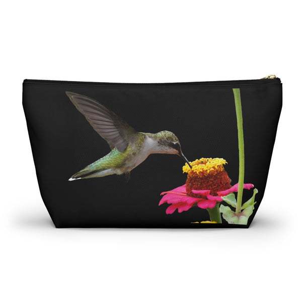 Hummingbird Zinnia Sip Black Accessory Pouch w T-bottom