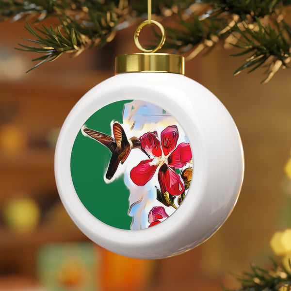 Hummingbird Red Rosa Green Ball Ornament