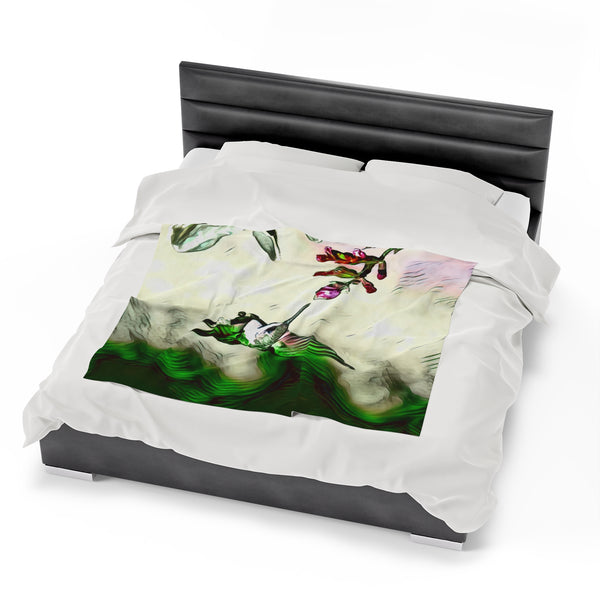 Hummingbird Emerald Flyer Velveteen Plush Blanket