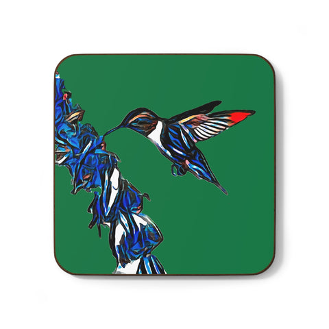 Hummingbird Blue Stick Yellow Hardboard Back Coaster