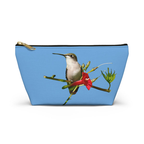Hummingbird Red Bloom Light Blue Accessory Pouch w T-bottom