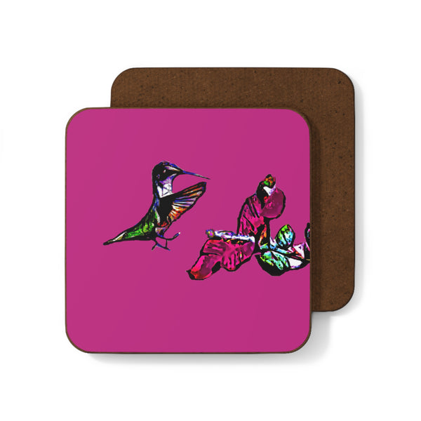 Hummingbird Bounce Neat Pink Hardboard Back Coaster