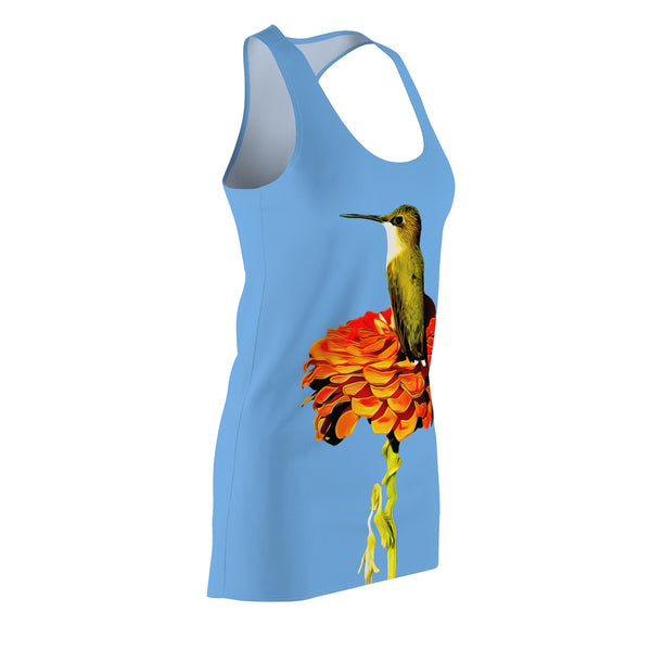 Hummingbird Orange Platform Blue Women's Cut & Sew Racerback Dress (AOP)
