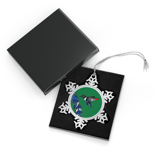 Hummingbird Blue Stick Pewter Green Snowflake Ornament