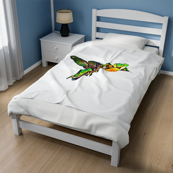 Hummingbird Emerald Sip Velveteen Plush Blanket