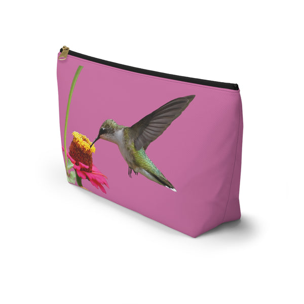 Hummingbird Zinnia Sip Neat Pink Accessory Pouch w T-bottom